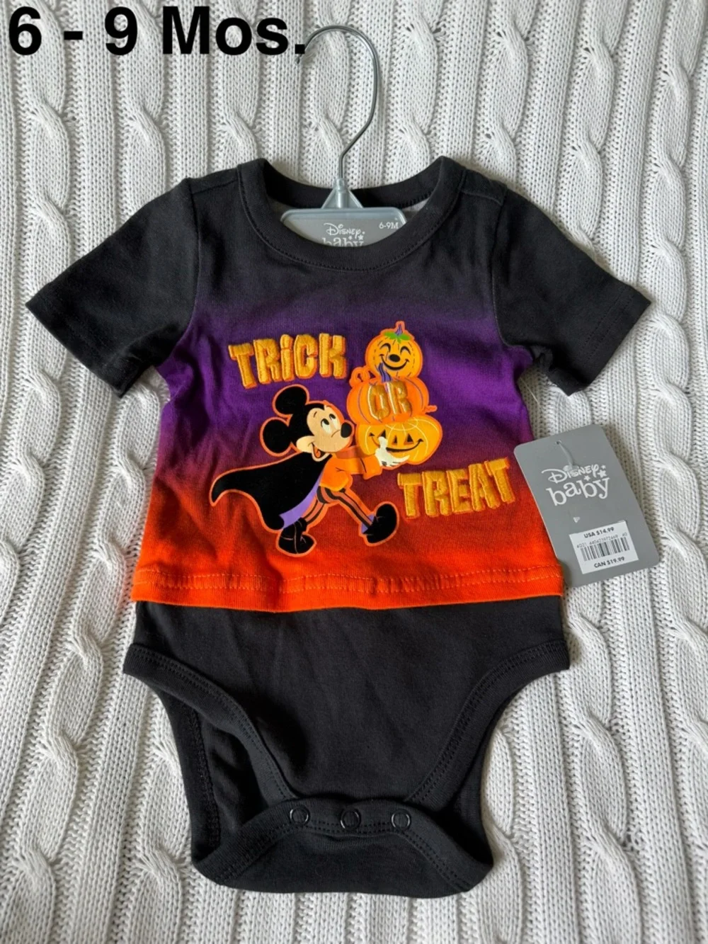 Disney Baby Mickey Halloween Onesie 6 9 Mo NEW Bodysuit Halloween Outfit Pumpkin